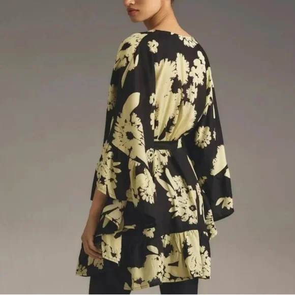 Anthropologie Bel Kazan Tie Ruffle Floral Printed Kaftan - Picture 5 of 16